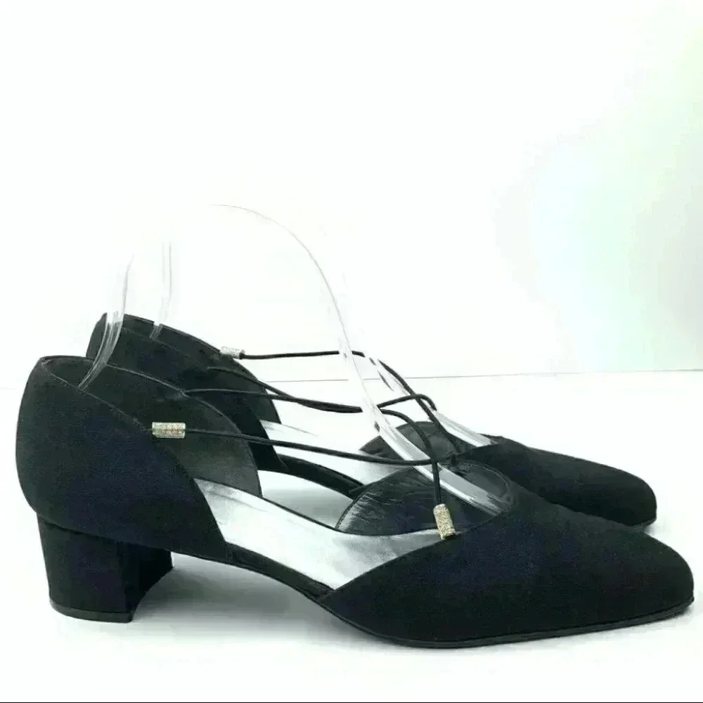 Stuart Weitzman womens heels size 9 black silk gem